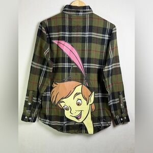 Disney x Cakeworthy Men’s Peter Pan Plaid Flannel Shirt Oversized Graphic Sz S